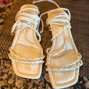 Women’s white Braided Lace-Up Sandals